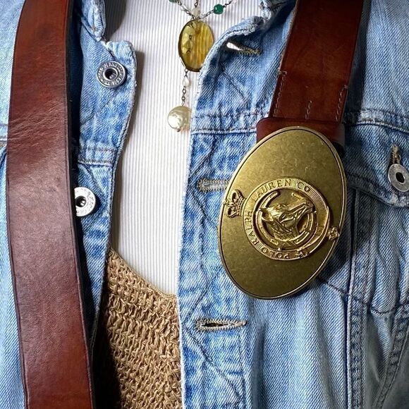 Ralph Lauren Made in England Vintage Brass Horse Head Crown Buckle Leather Belt - Picture 8 of 16